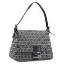FENDI Zucchino Canvas Mamma Baguette Shoulder Bag Navy Silver 26325 Auth 209921V-1