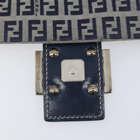 FENDI Zucchino Canvas Mamma Baguette Shoulder Bag Navy Silver 26325 Auth 209921V