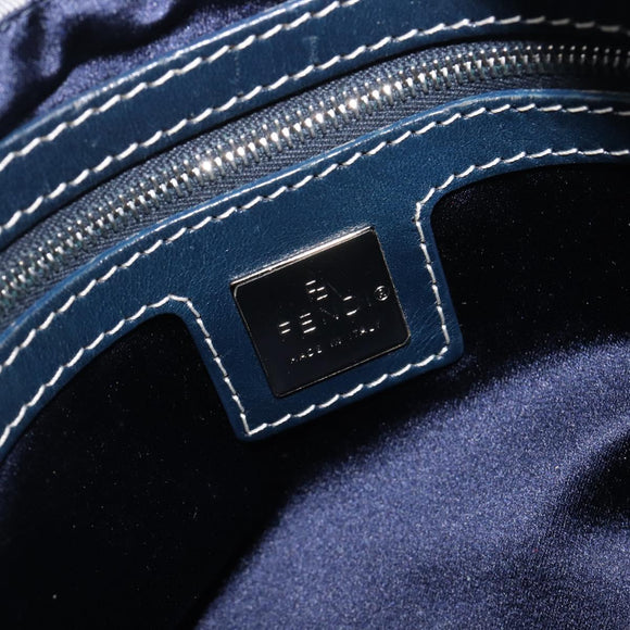 FENDI Zucchino Canvas Mamma Baguette Shoulder Bag Navy Silver 26325 Auth 209921V