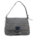 FENDI Zucchino Canvas Mamma Baguette Shoulder Bag Navy Silver 26325 Auth 209921V-13