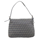 FENDI Zucchino Canvas Mamma Baguette Shoulder Bag Navy Silver 26325 Auth 209921V-2