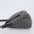 FENDI Zucchino Canvas Mamma Baguette Shoulder Bag Navy Silver 26325 Auth 209921V-4
