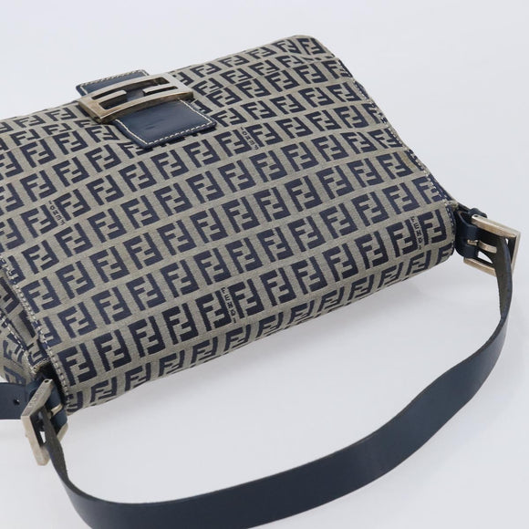 FENDI Zucchino Canvas Mamma Baguette Shoulder Bag Navy Silver 26325 Auth 209921V