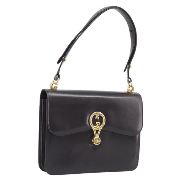 GUCCI Shoulder Bag Leather Brown Gold Auth 209924