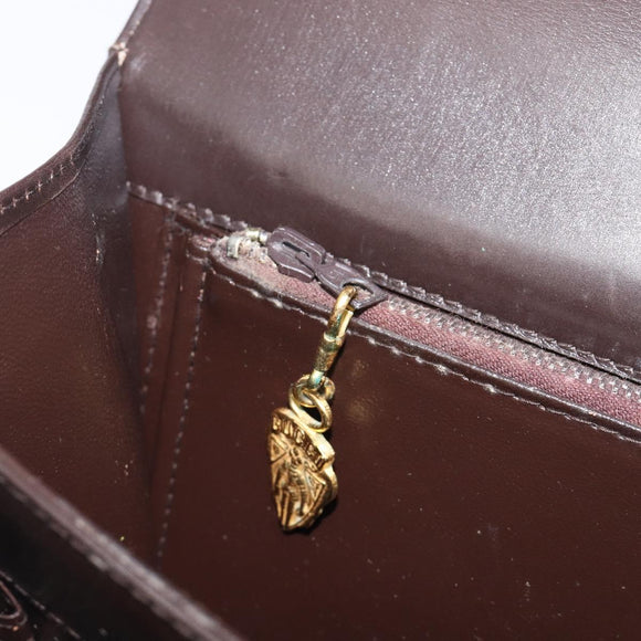 GUCCI Shoulder Bag Leather Brown Gold Auth 209924