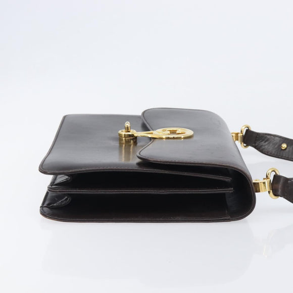 GUCCI Shoulder Bag Leather Brown Gold Auth 209924