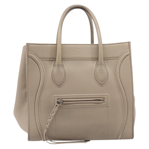 CELINE Luggage Phantom Hand Bag Leather Beige Gold Auth 209927A