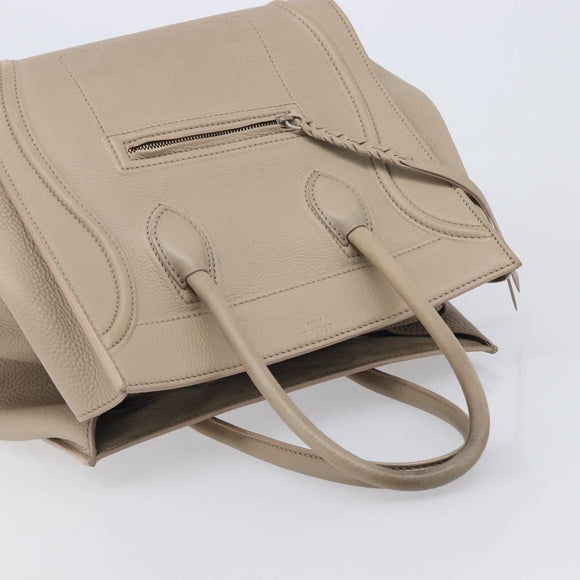 CELINE Luggage Phantom Hand Bag Leather Beige Gold Auth 209927A