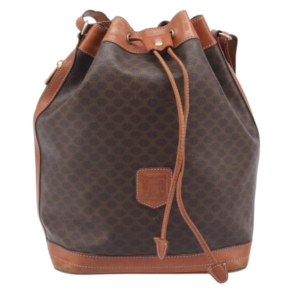 CELINE Macadam Canvas Shoulder Bag PVC Leather Brown Gold Auth 209928