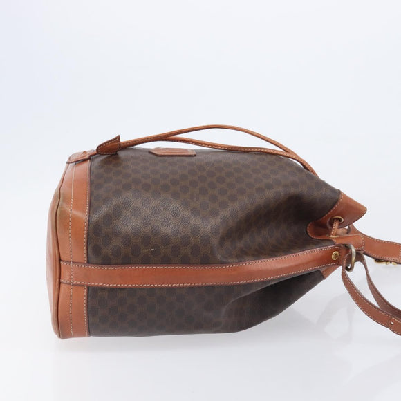 CELINE Macadam Canvas Shoulder Bag PVC Leather Brown Gold Auth 209928