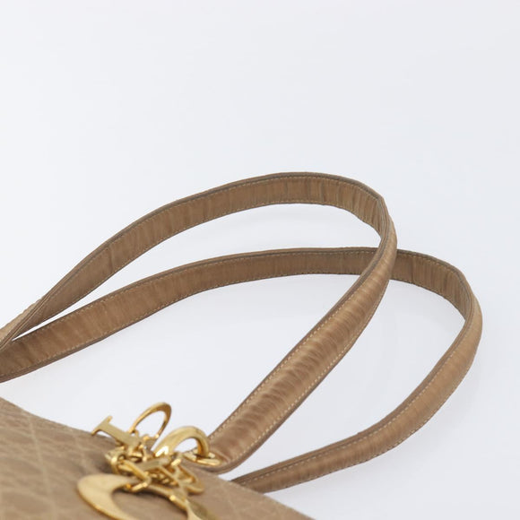 Christian Dior Canage Tote Bag Nylon Beige Gold Auth 209933