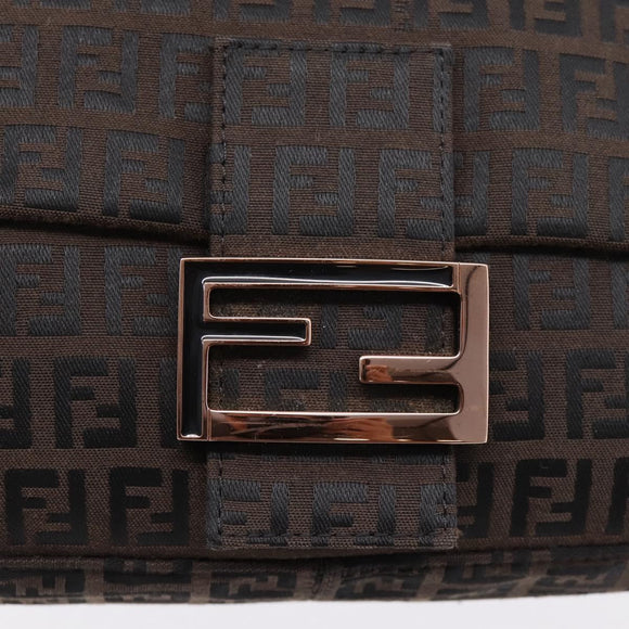 FENDI Zucchino Canvas Mamma Baguette Shoulder Bag Brown 8BR001 Auth 209938V