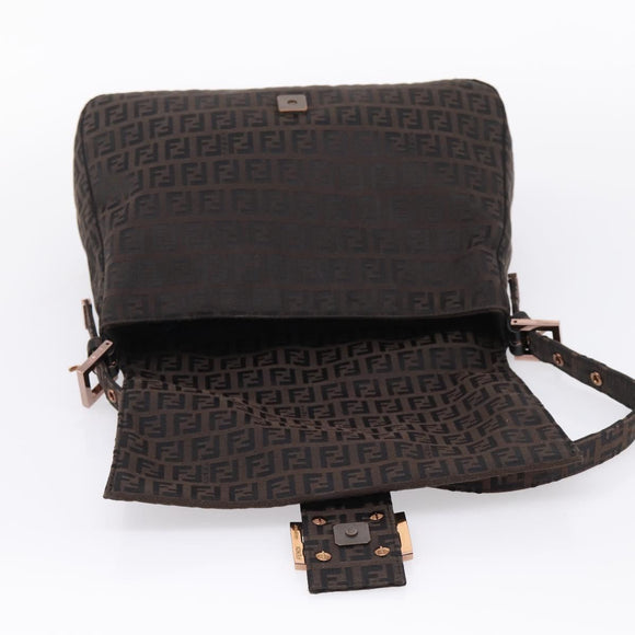 FENDI Zucchino Canvas Mamma Baguette Shoulder Bag Brown 8BR001 Auth 209938V