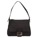 FENDI Zucchino Canvas Mamma Baguette Shoulder Bag Brown 8BR001 Auth 209938V-2
