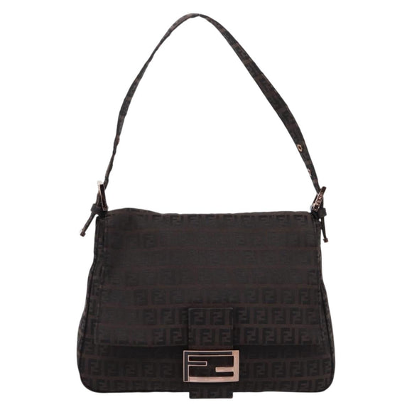 FENDI Zucchino Canvas Mamma Baguette Shoulder Bag Brown 8BR001 Auth 209938V