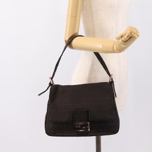 FENDI Zucchino Canvas Mamma Baguette Shoulder Bag Brown 8BR001 Auth 209938V