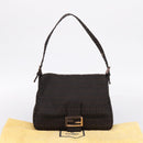 FENDI Zucchino Canvas Mamma Baguette Shoulder Bag Brown 8BR001 Auth 209938V-26