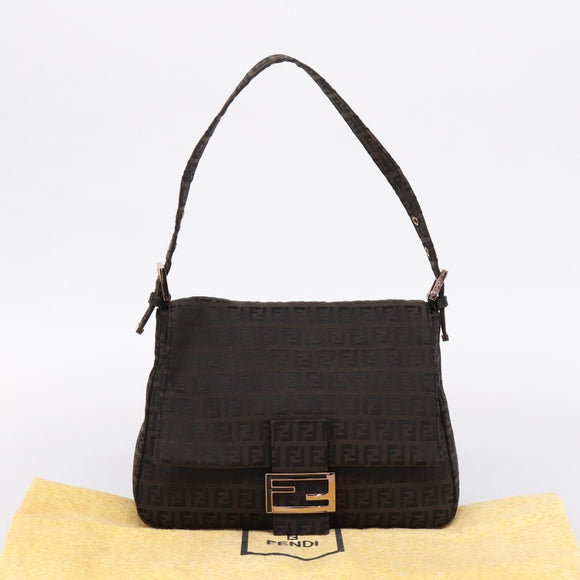 FENDI Zucchino Canvas Mamma Baguette Shoulder Bag Brown 8BR001 Auth 209938V
