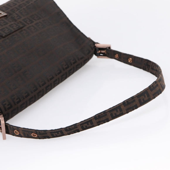 FENDI Zucchino Canvas Mamma Baguette Shoulder Bag Brown 8BR001 Auth 209938V