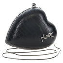 Saint Laurent Chain Love Box Shoulder Bag Leather Black Silver Auth 209941M-1