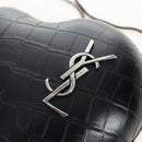 Saint Laurent Chain Love Box Shoulder Bag Leather Black Silver Auth 209941M-15