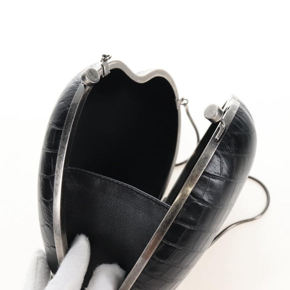 Saint Laurent Chain Love Box Shoulder Bag Leather Black Silver Auth 209941M