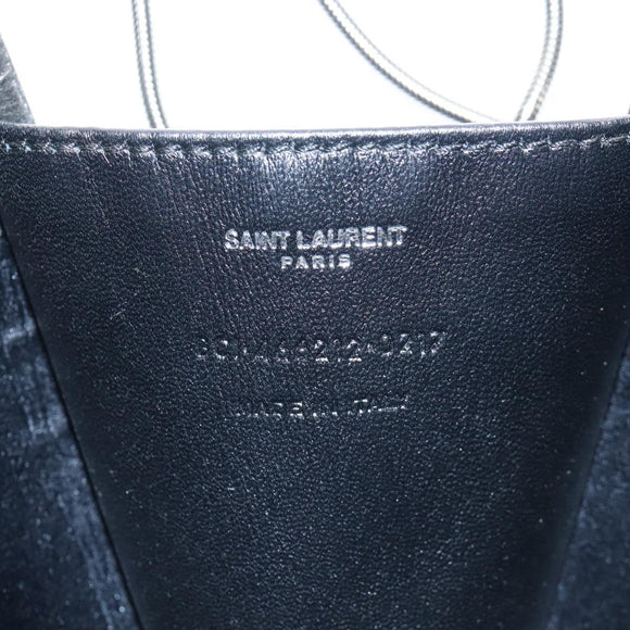 Saint Laurent Chain Love Box Shoulder Bag Leather Black Silver Auth 209941M