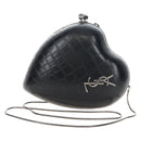 Saint Laurent Chain Love Box Shoulder Bag Leather Black Silver Auth 209941M-2
