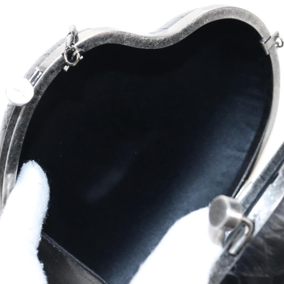 Saint Laurent Chain Love Box Shoulder Bag Leather Black Silver Auth 209941M