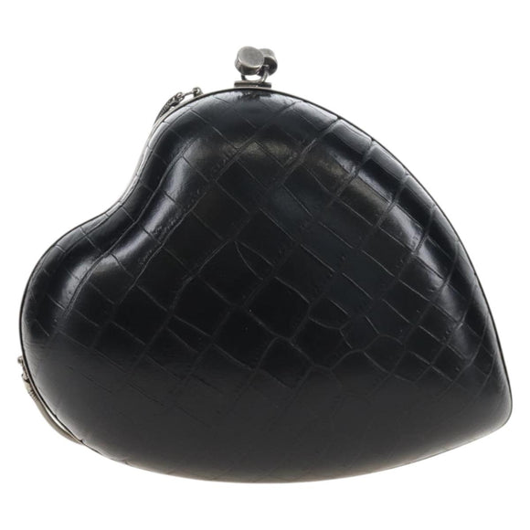 Saint Laurent Chain Love Box Shoulder Bag Leather Black Silver Auth 209941M