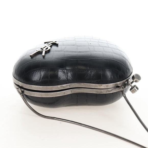 Saint Laurent Chain Love Box Shoulder Bag Leather Black Silver Auth 209941M