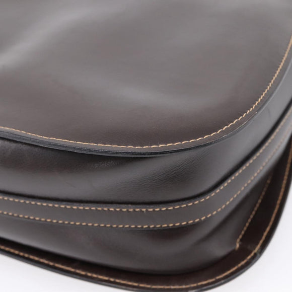 GUCCI Shoulder Bag Leather Brown Gold Auth 209942V