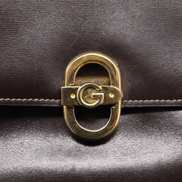 GUCCI Shoulder Bag Leather Brown Gold Auth 209942V