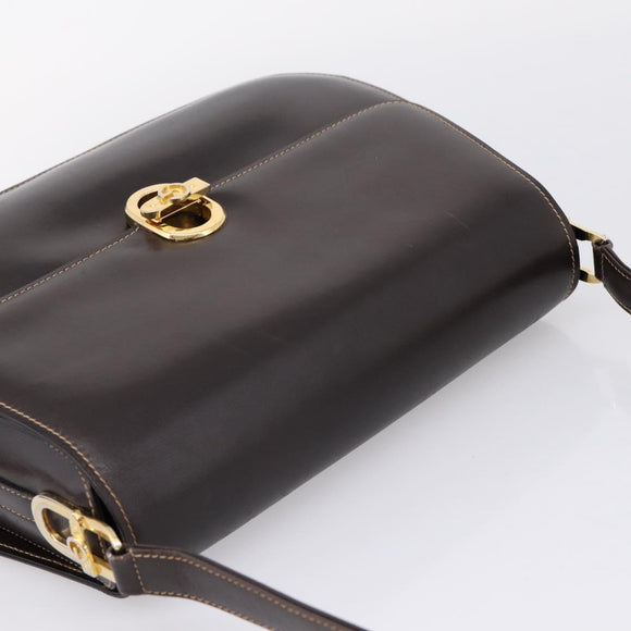 GUCCI Shoulder Bag Leather Brown Gold Auth 209942V