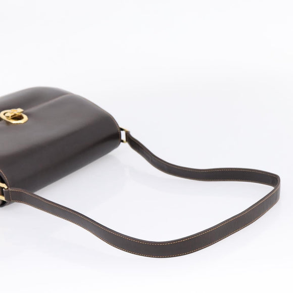 GUCCI Shoulder Bag Leather Brown Gold Auth 209942V