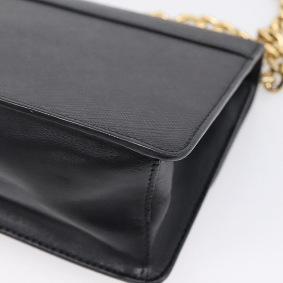 PRADA Chain Shoulder Bag Safiano Leather Black Gold Auth 209945V