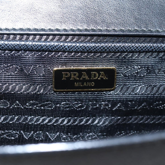 PRADA Chain Shoulder Bag Safiano Leather Black Gold Auth 209945V