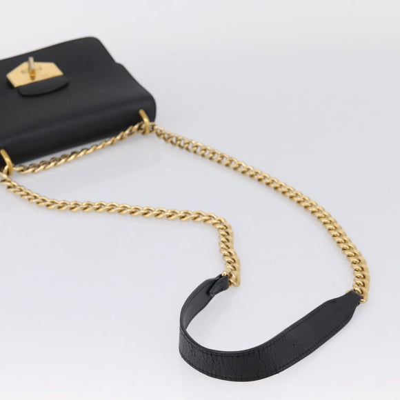 PRADA Chain Shoulder Bag Safiano Leather Black Gold Auth 209945V