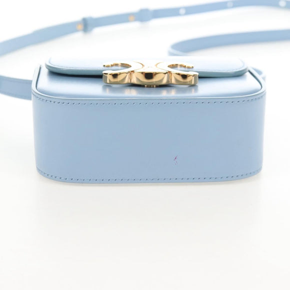 CELINE Triomphe Mini Claude Shoulder Bag Leather Light Blue Auth 209947V