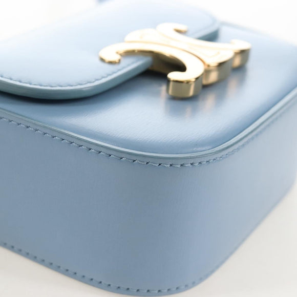 CELINE Triomphe Mini Claude Shoulder Bag Leather Light Blue Auth 209947V