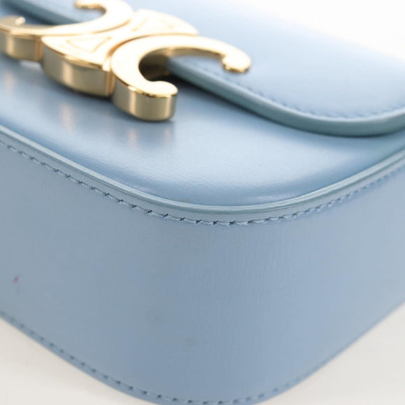 CELINE Triomphe Mini Claude Shoulder Bag Leather Light Blue Auth 209947V