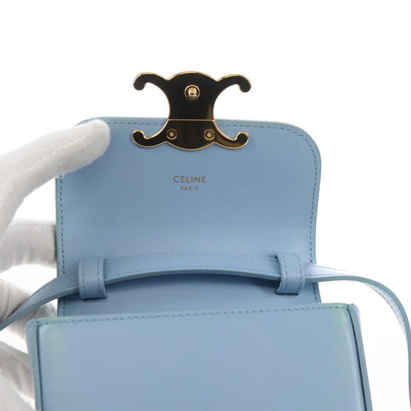 CELINE Triomphe Mini Claude Shoulder Bag Leather Light Blue Auth 209947V