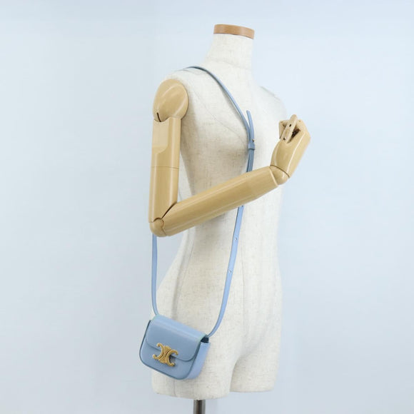 CELINE Triomphe Mini Claude Shoulder Bag Leather Light Blue Auth 209947V