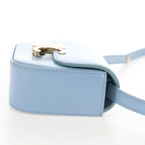 CELINE Triomphe Mini Claude Shoulder Bag Leather Light Blue Auth 209947V
