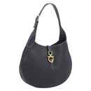 Salvatore Ferragamo Gancini Shoulder Bag Leather Black Gold Auth 209958A-1