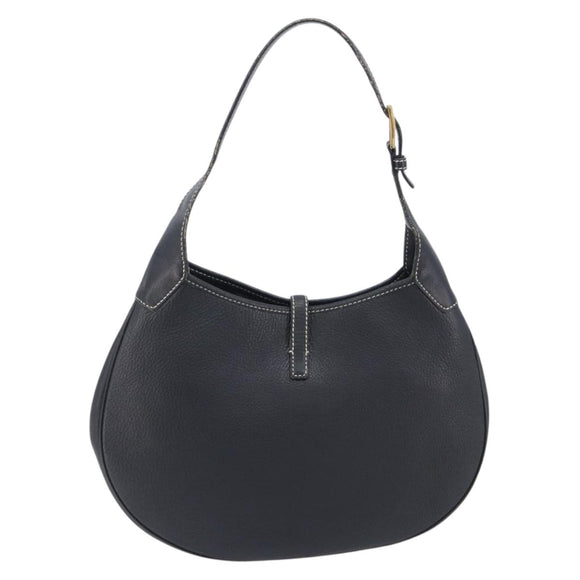 Salvatore Ferragamo Gancini Shoulder Bag Leather Black Gold Auth 209958A