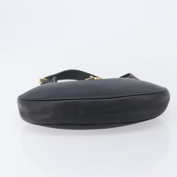 Salvatore Ferragamo Gancini Shoulder Bag Leather Black Gold Auth 209958A