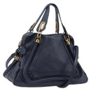 Chloe Paraty Hand Bag Leather 2way Navy Gold Auth 209959V-1