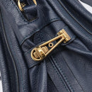 Chloe Paraty Hand Bag Leather 2way Navy Gold Auth 209959V-17