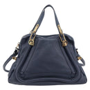 Chloe Paraty Hand Bag Leather 2way Navy Gold Auth 209959V-2